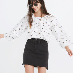 Madewell Denim Mini Skirt 24 Black Stretch Denim Straight Lunar Wash Step-Hem